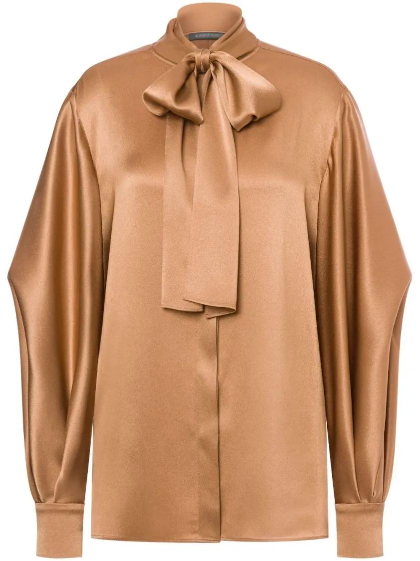 Alberta Ferretti - Beige Satin Shirt - Größe 42 - braun