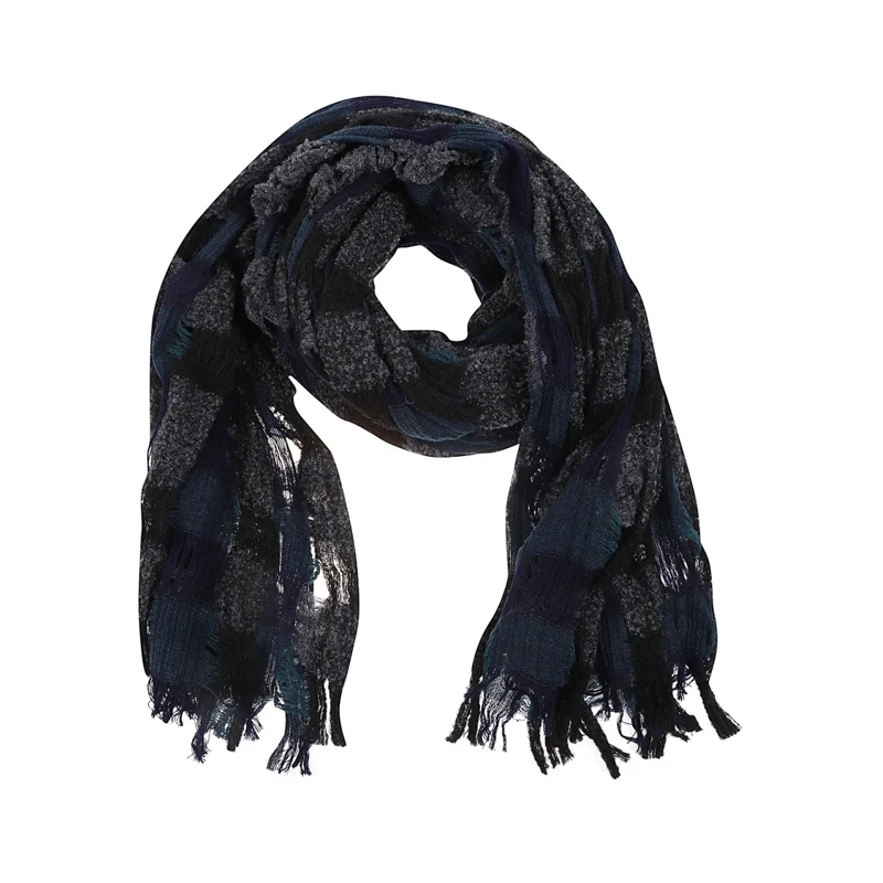 Yohji Yamamoto Écharpe légère Artisanal Wool Blend Scarf With Openwork Check Pat Black