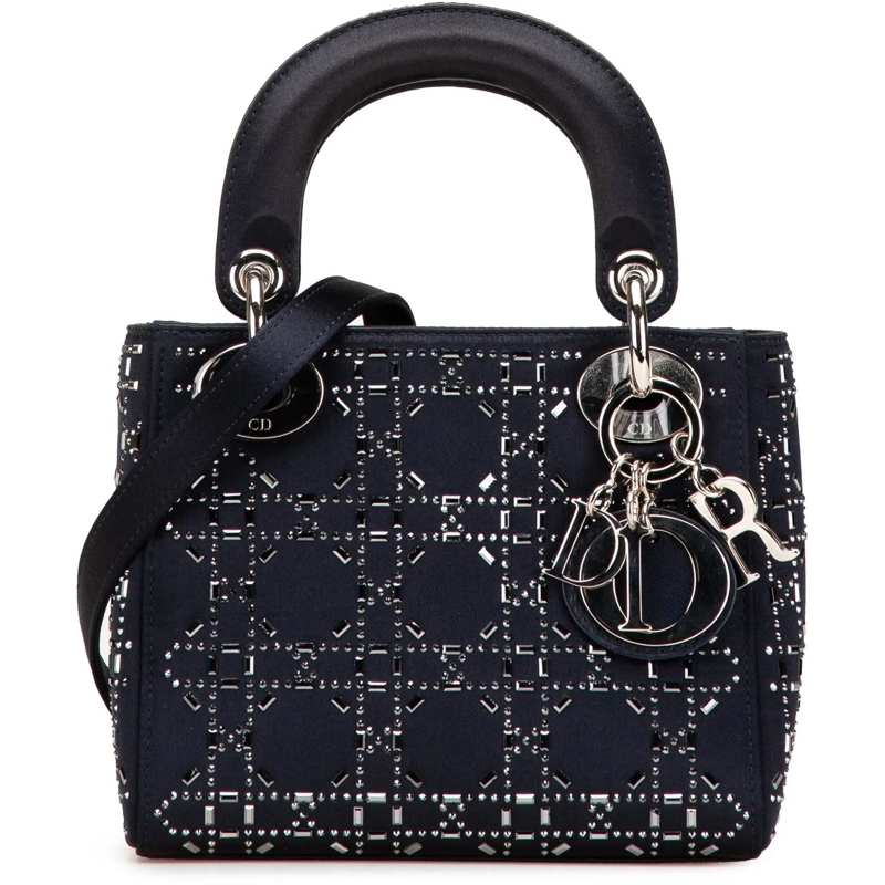 Christian Dior Schultertasche Mini Satin Cannage Strass Crystal Embellished Lady blau