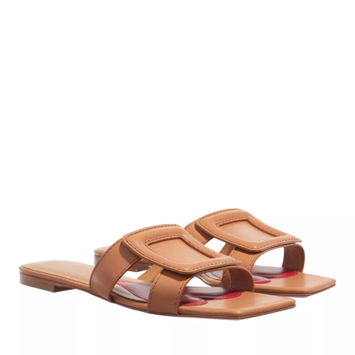 Roger Vivier Stitching Buckle Mules In Leather Brown Slide