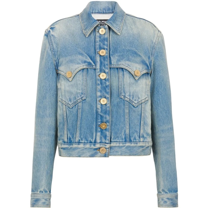 Balmain Jeansjacke Cropped Denim Jacket Grey