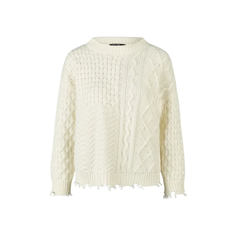 Marc Aurel Pullover Pullover- Strickfransen am Saum- überschnittene beige