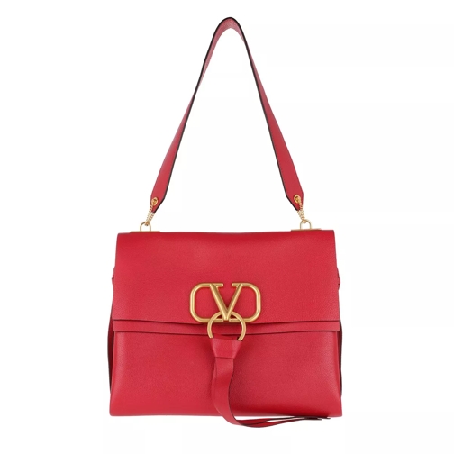 Valentino Garavani V Shoulder Bag Calf Leather Rouge Pur Rymlig shoppingväska