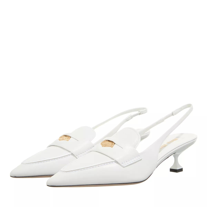 Miu Miu Mules Leather Penny Loafers With Heel White