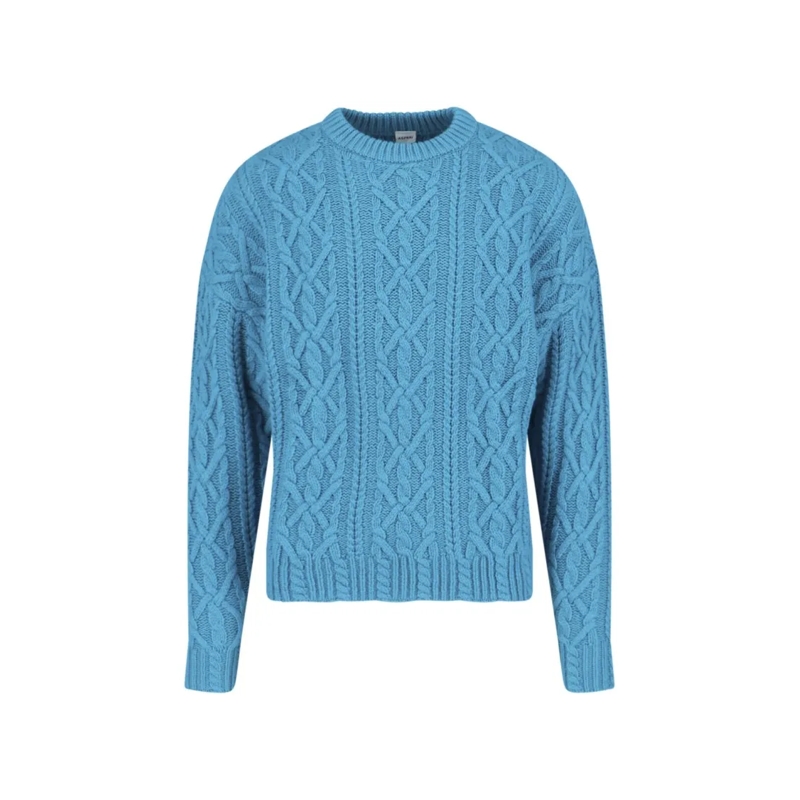Aspesi Trui Wool Cable Sweater, Light Blue, Crew Neck Blue