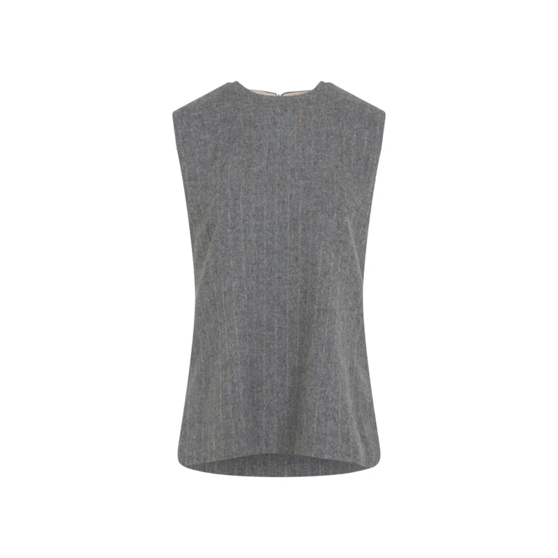 CARVEN Blouse Sleeveless Wool Blend Top With Pinstripe Detail Grey