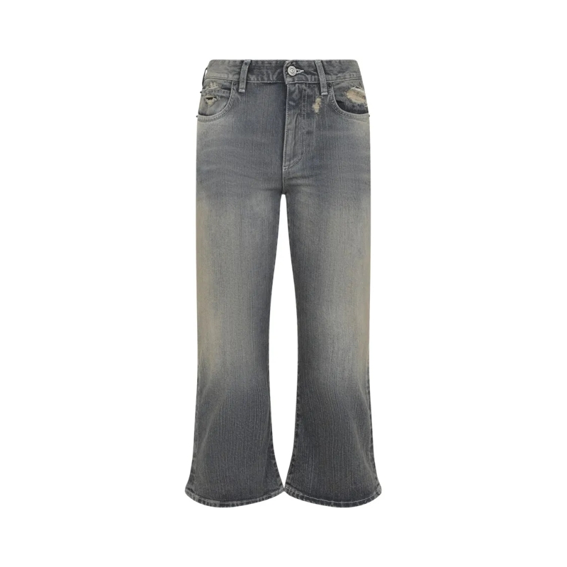 Balenciaga Jeans Wide-Leg Denim Jeans With Distressed Finish Grey