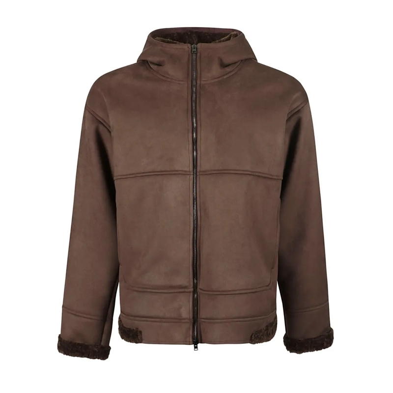 Herno  Eco-Leather Suede Hooded Jacket With Warm Shearlin Brown