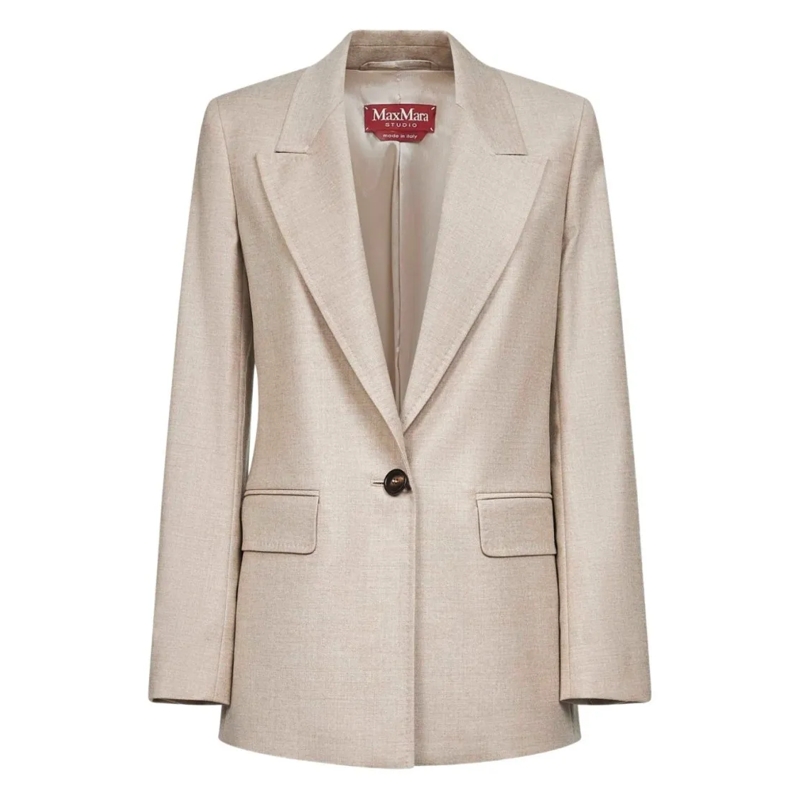 Max Mara Blazer Flannel Blazer With Single-Button Closure And Flap Neutrals