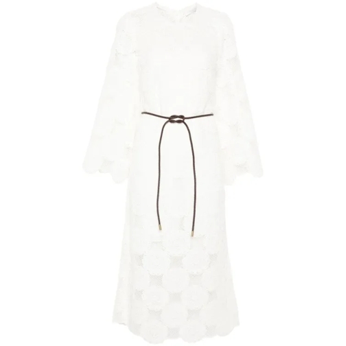 Zimmermann Belted Crochet Midi Dress White 