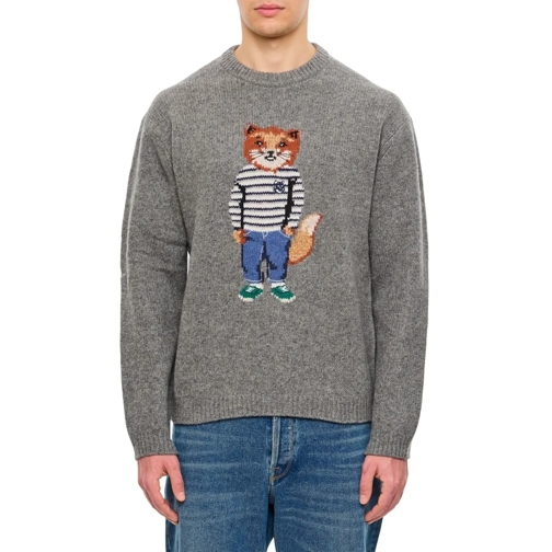 Maison Kitsune Pullover Dressed Fox Intarsia Jumper Grey