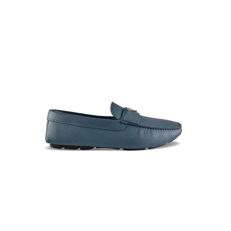 Prada Loafer Textured Saffiano Leather Blue Loafers Green