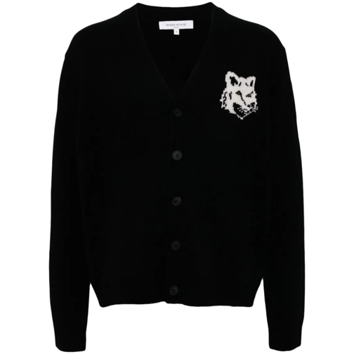 Maison Kitsune Vest Black Wool Knitted V-Neck Sweater Black