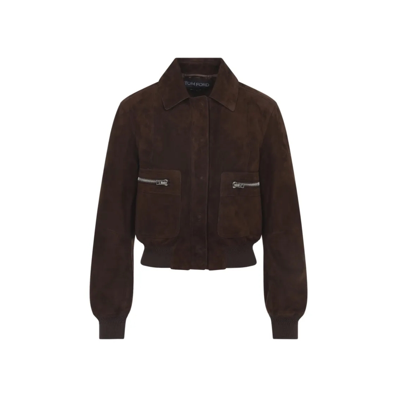 Tom Ford Veste en cuir Brown Lamb Leather Jacket With Classic Collar And  Black