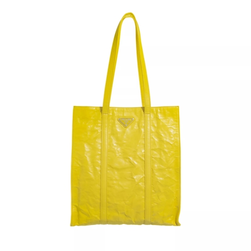 Prada Nappa Leather Small Tote Bag Yellow Rymlig shoppingväska