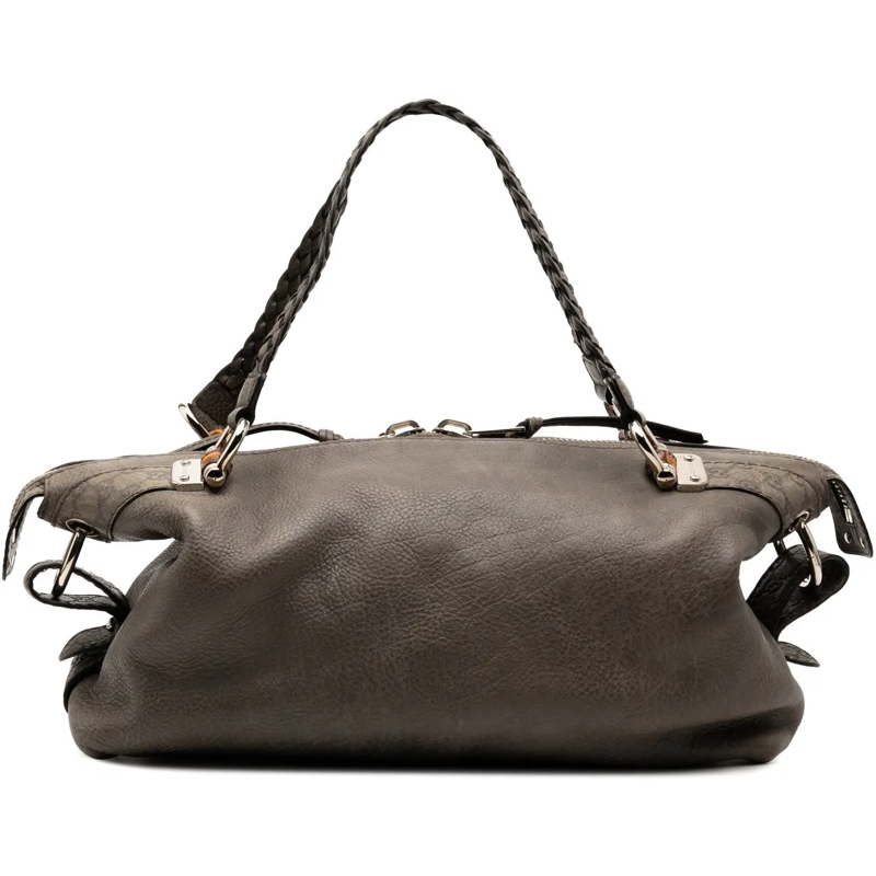 Gucci Shopper Medium Leather Bamboo Bar Tote grau