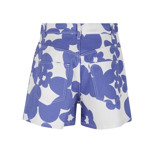 Marni Short décontracté White Cotton Gabardine Shorts With Floral Motif Blue (Image 2)