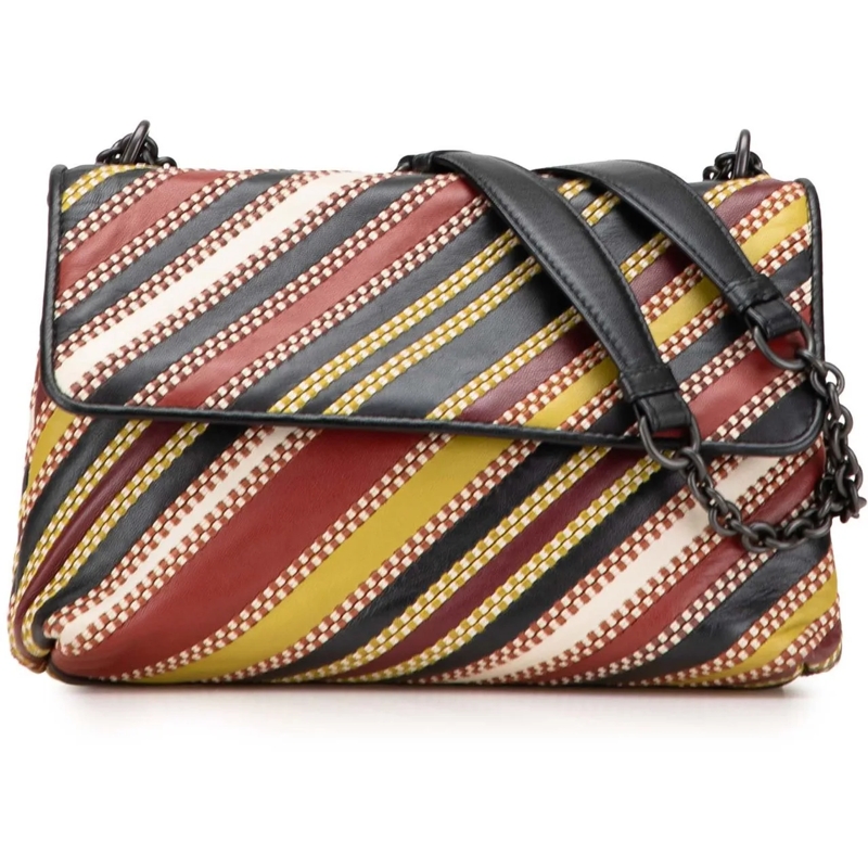 Bottega Veneta Schultertasche Small Leather Embroidered Stripe Olimpia Shoulder  rot