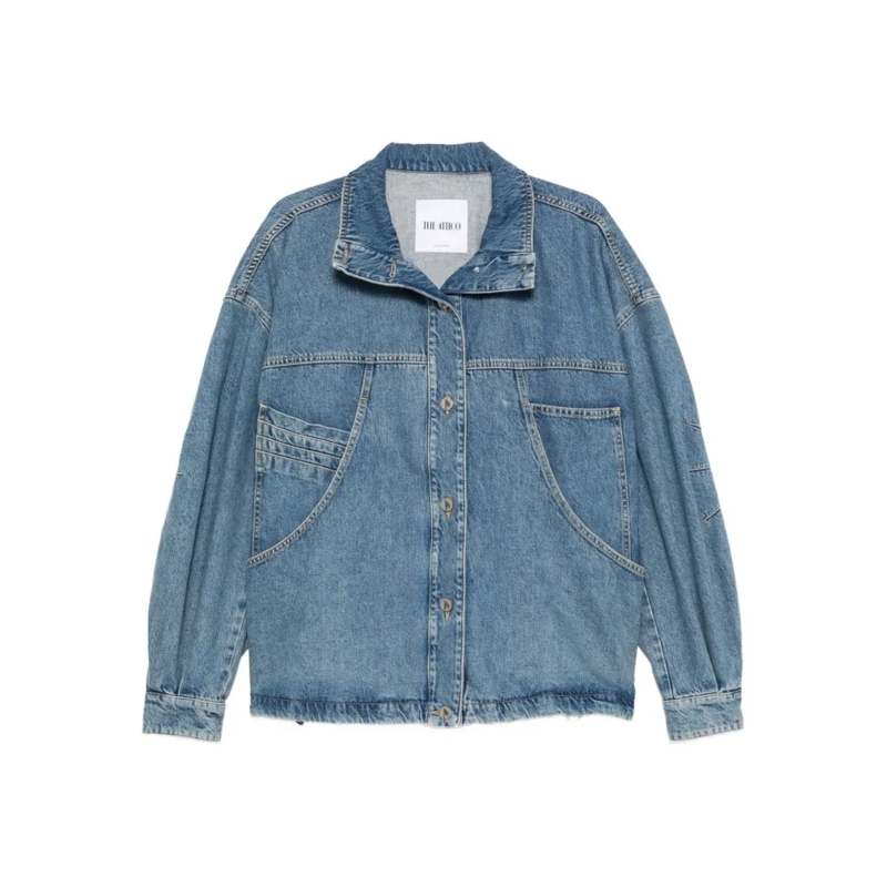 The Attico Jeansjacke Boxy Oversized Denim Jacket With Curved Pockets Blue