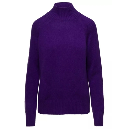 Allude Violet Mockneck Sweater With Ribbed Trim In Cashme Purple 