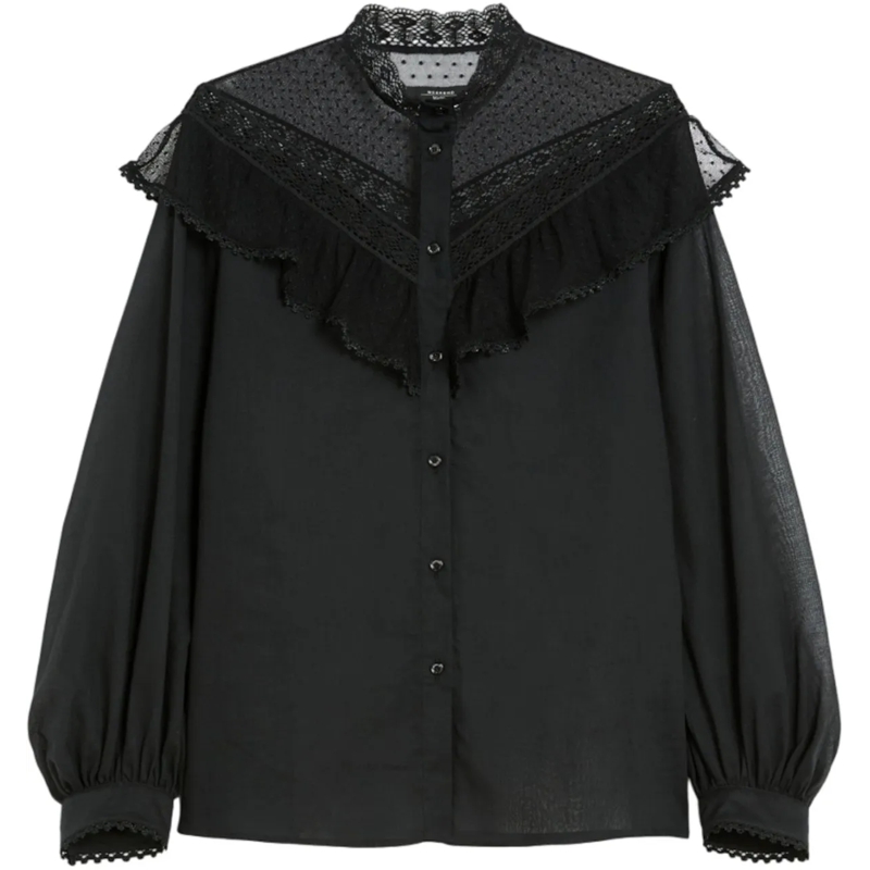 Max Mara Blouse Sheer Black Shirt With Intricate Lace Detailing Black