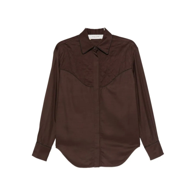 Golden Goose Overhemd Brown Shirt With Quilted Yoke Detail Black