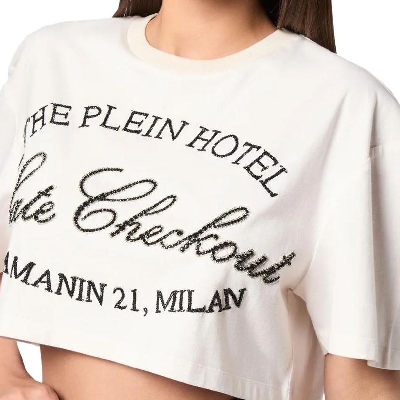 Philipp Plein T-Shirt T-Shirt Rundhalsausschnitt Ls Crystal Verziert weiss(Image 5)