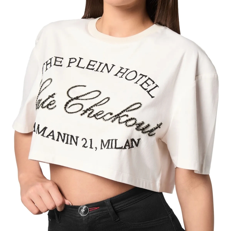 Philipp Plein Top T-Shirt Rundhalsausschnitt Ls Crystal Verziert weiss(Image 5)