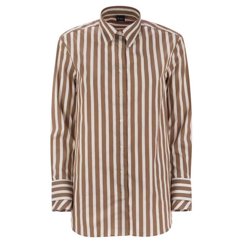Fay Hemd Regular Striped Stretch Cotton Shirt Brown