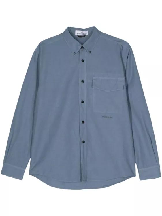 Stone Island - Logo-Print Cotton Linen Shirt - Größe XL - blue