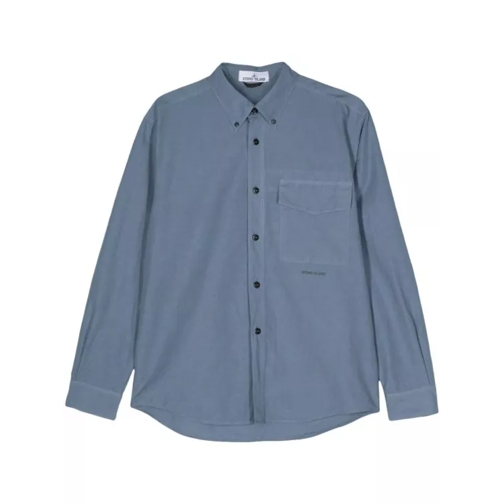 Stone Island  Logo-Print Cotton Linen Shirt Blue