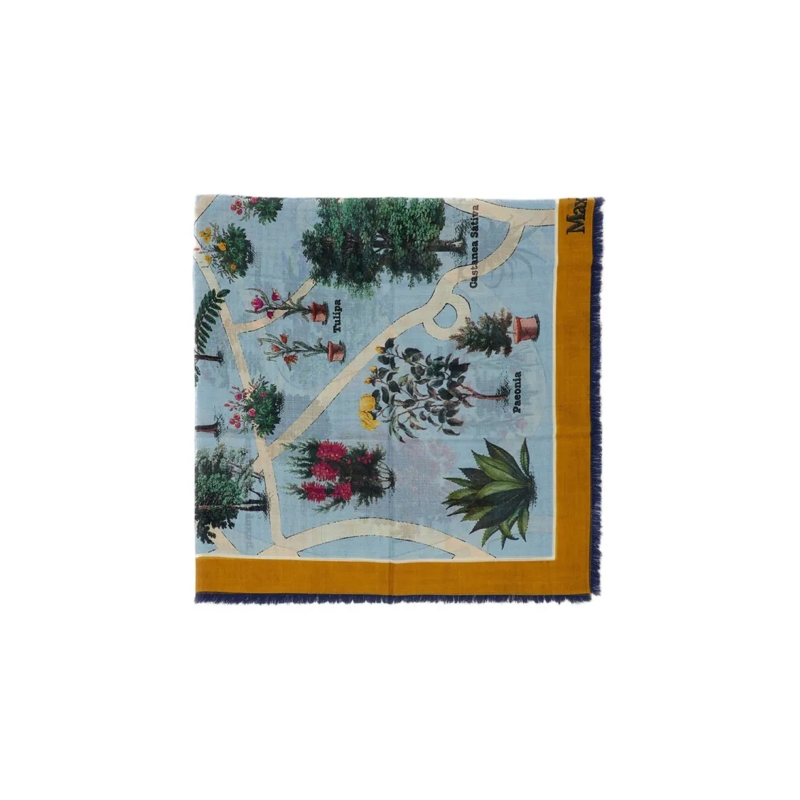 Max Mara Écharpe légère Botanical Print Scarf With Mustard Frame Multicolor