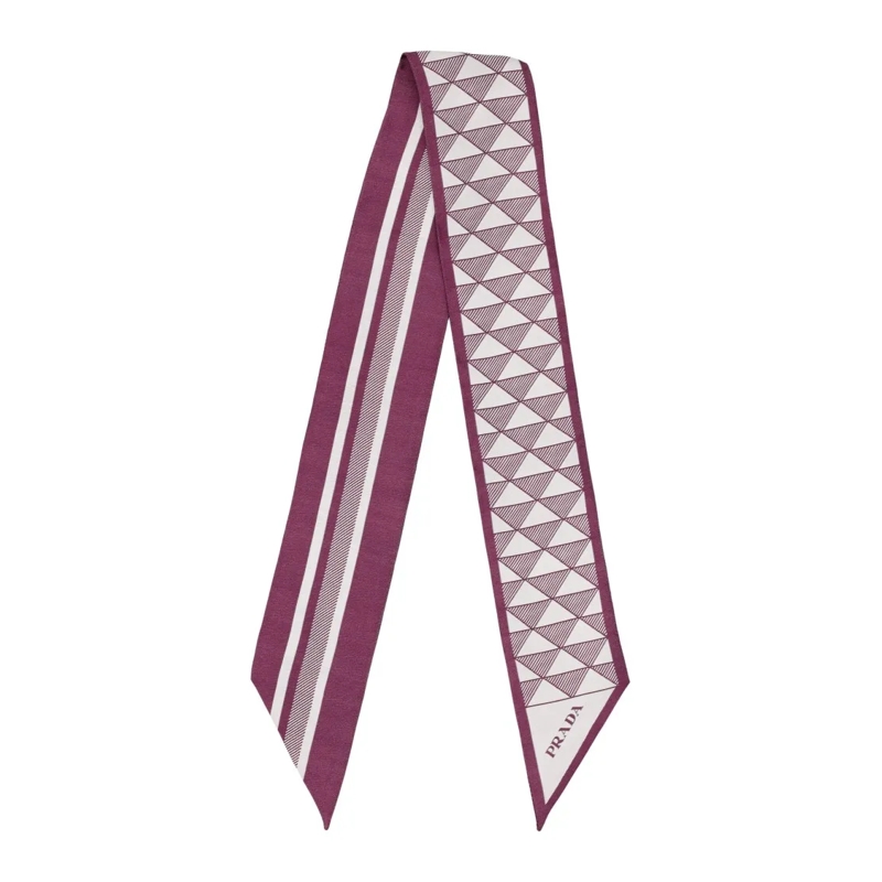 Prada Écharpe légère Symbole Print Silk Skinny Scarf Pink