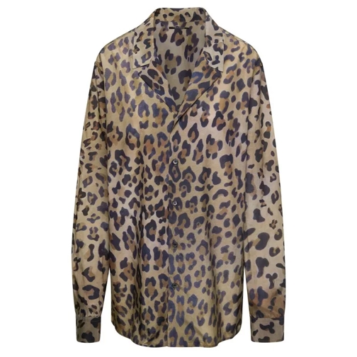 Balmain Brown Loose Leopard Printed Pyjama Shirt In Cotton Brown 