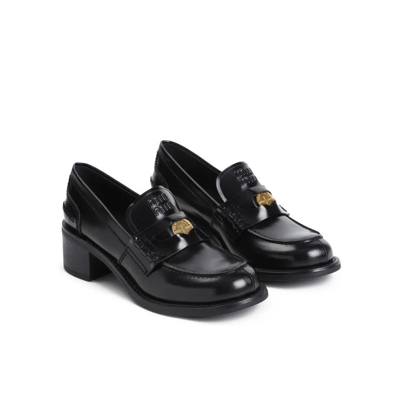 Miu Miu Loafer Black Calf Leather Loafers Black(Image 5)
