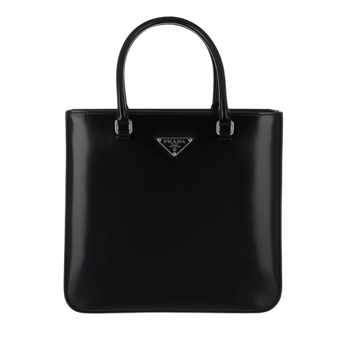 Prada Logo Tote Bag Leather Black Rymlig shoppingväska