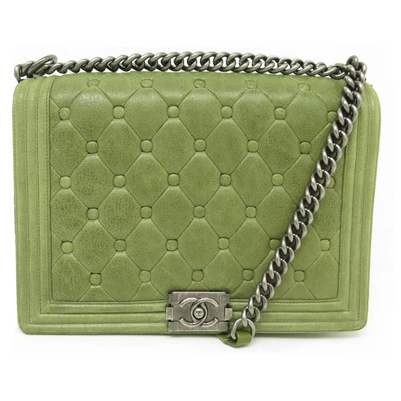 Chanel Schultertasche CHANEL GRAND BOY LEDER QUILTED GRÃœNE SCHULTERTASC grün