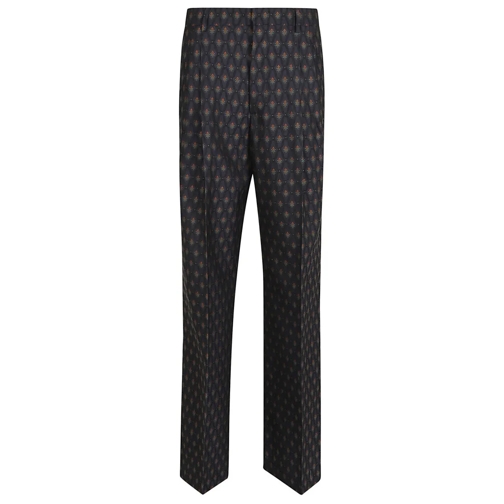 Etro  Black Wool And Cotton Blend Geometric Print Trouse Black