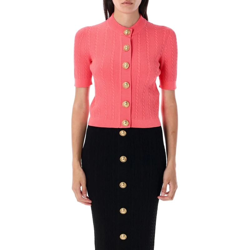 Balmain Vest Ss Buttoned Torsade Knit Cardigan Black