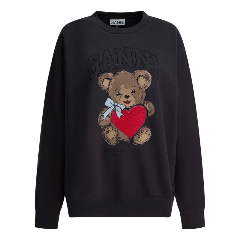 GANNI  "Bear" Embellished Crewneck Sweatshirt Black