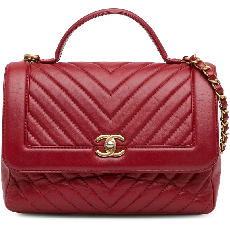 Chanel Schoudertas CC Chevron Calfskin Top Handle Flap rot