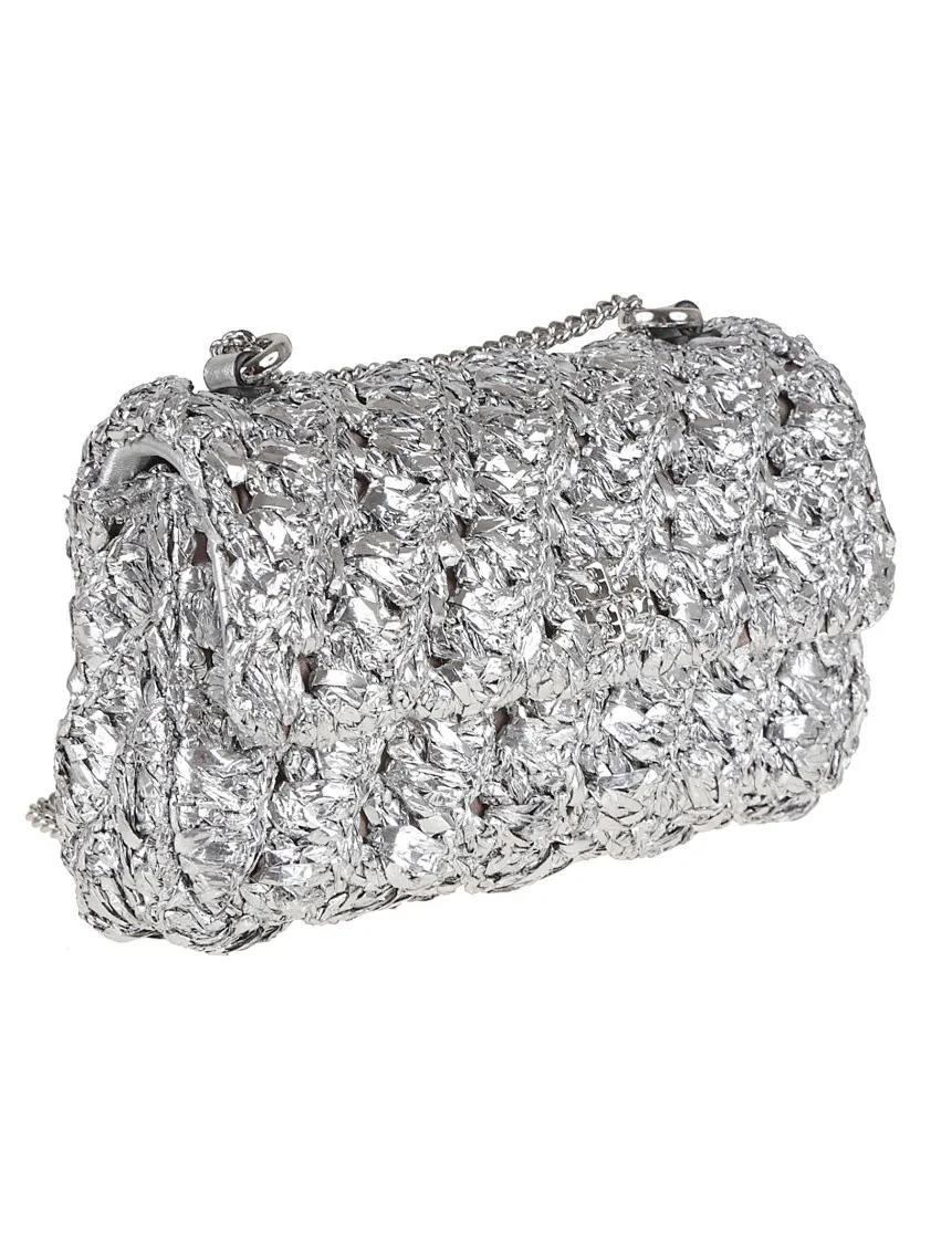 TORY BURCH Hobo bags Kira Woven Mini Flap Bag in zilver