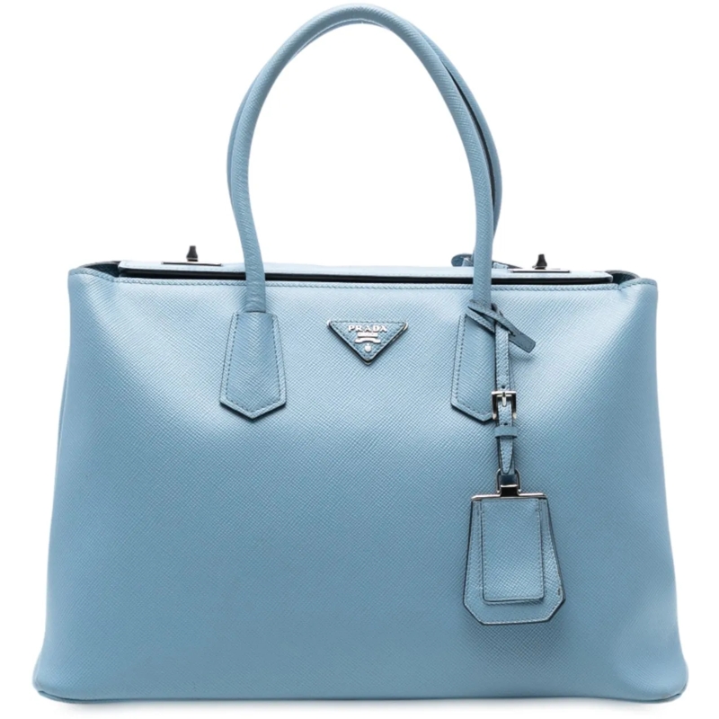 Prada Schultertasche Saffiano Cuir Turnlock Twin Satchel blau