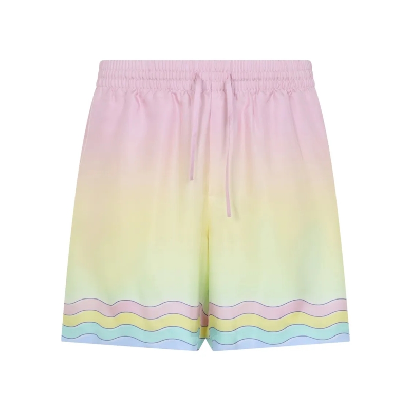 Casablanca Casual Shorts Pastel Gradient Silk Bermudas With Wavy Stripe Hem Purple
