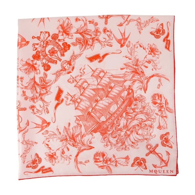 Alexander McQueen Écharpe légère Fo Sailor Tattoo Scarf - Silk - Pink Pink