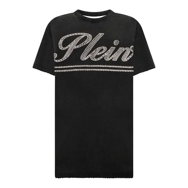 Philipp Plein Midikleid Open Back T-Shirt Dress Strass Signature schwarz