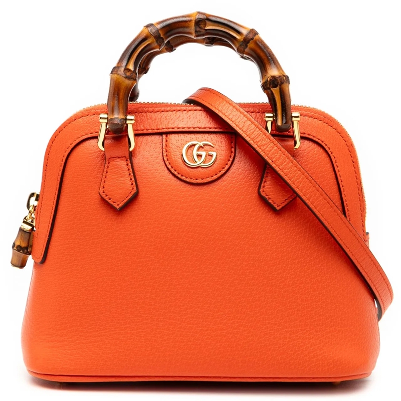 Gucci Schultertasche Mini Dollar Calfskin Bamboo Diana Dome Satchel orange