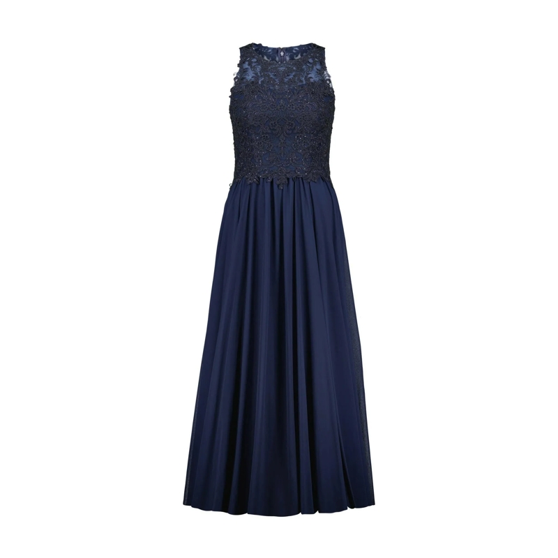 SWING Maxikleid Cocktailkleid mit Perlenbesatz blau