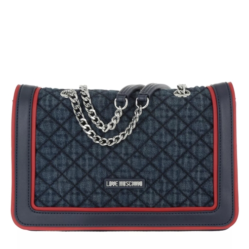 Love Moschino Denim Quilted Crossbody Bag Navy/Rosso Borsetta a tracolla