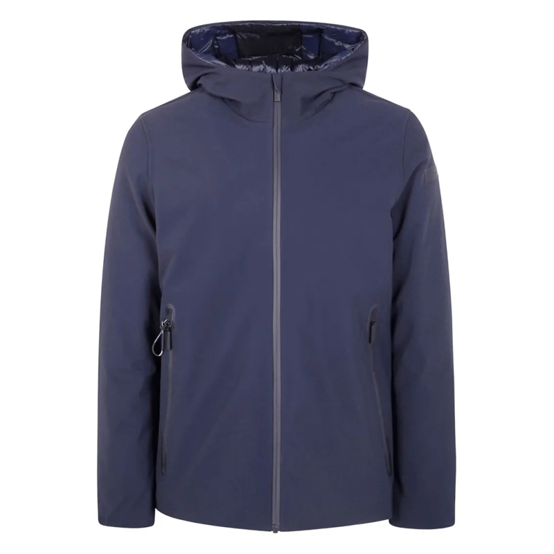 Rrd  Minimalist Deep Blue Hooded Jacket With Zippered P Blue